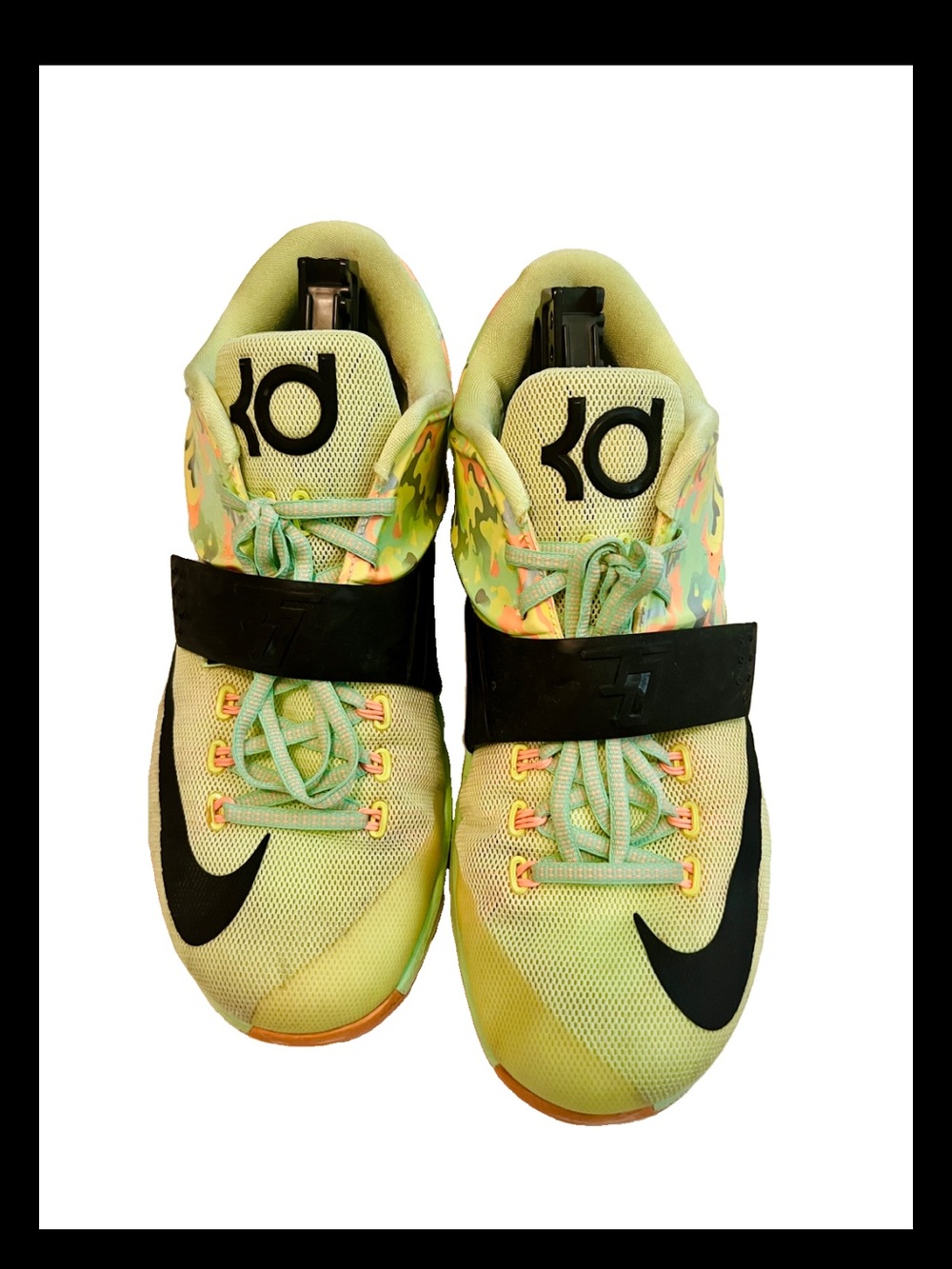 Nike Men’s KD7 Lime Green & Black Sneakers with Multicolor Camo Trim
